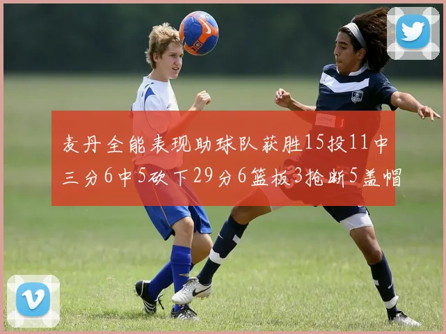 麦丹全能表现助球队获胜15投11中三分6中5砍下29分6篮板3抢断5盖帽